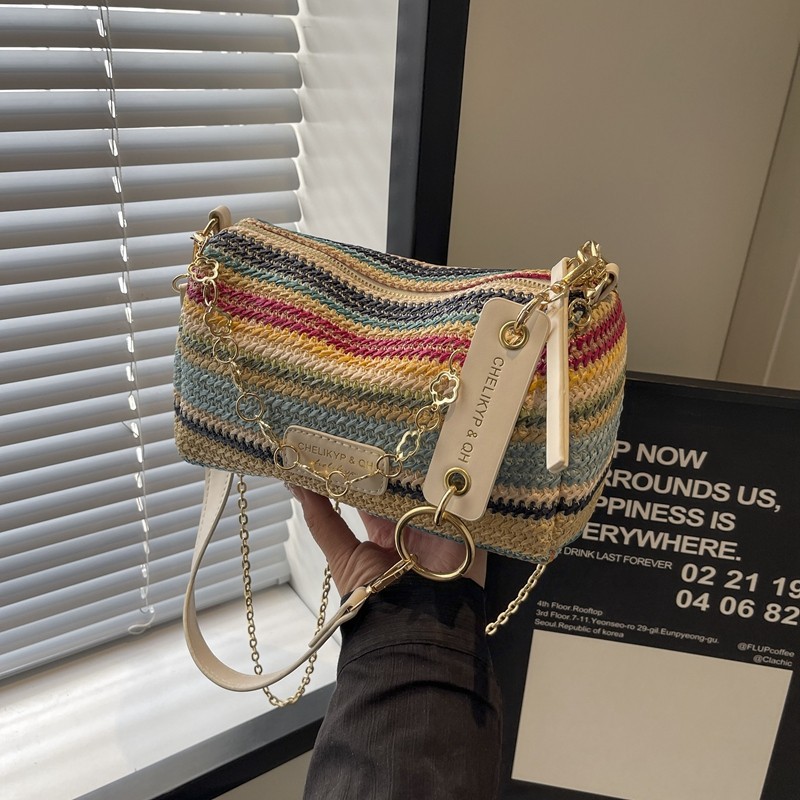 Nicho de diseño sensación de bolso de paja para mujeres verano 2024 nuevo popular bolso de cadena de hombro bolso de brazo