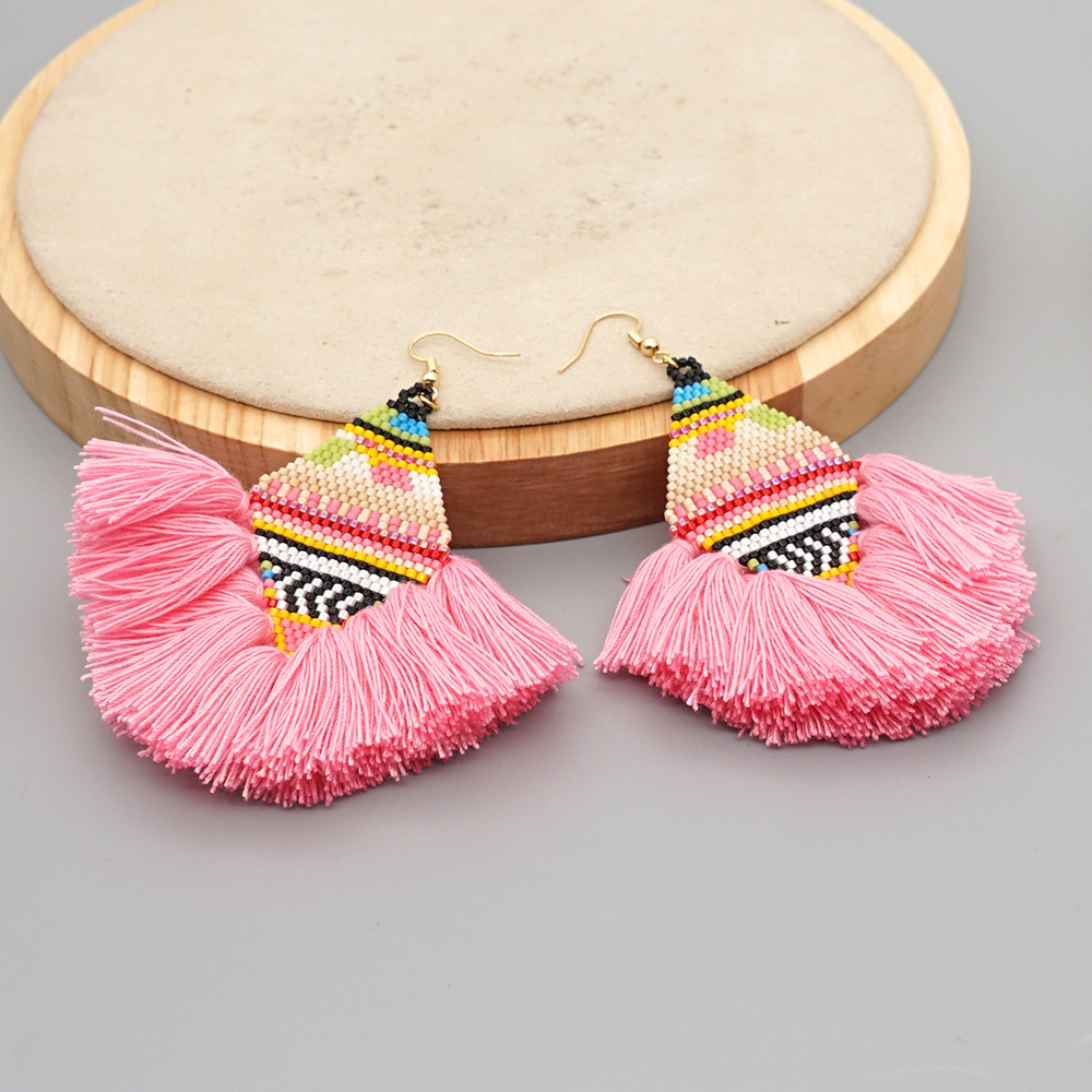 Cross-border Miyuki Bead Hand-woven Indian Ethnic Style Furry Big Circle Exaggerated And Personalized Earrings For Women display picture 8