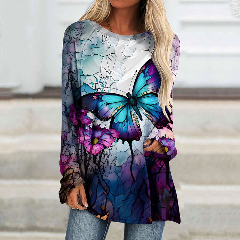 European and American holiday style plus-size women's top, vintage wooden board pattern with four-leaf clover print, raglan sleeves, round neck, long-sleeve T-shirt European and American holiday style plus-size women's top, vintage wooden board pattern with four-leaf clover print, raglan sleeves, round neck, long-sleeve T-shirt