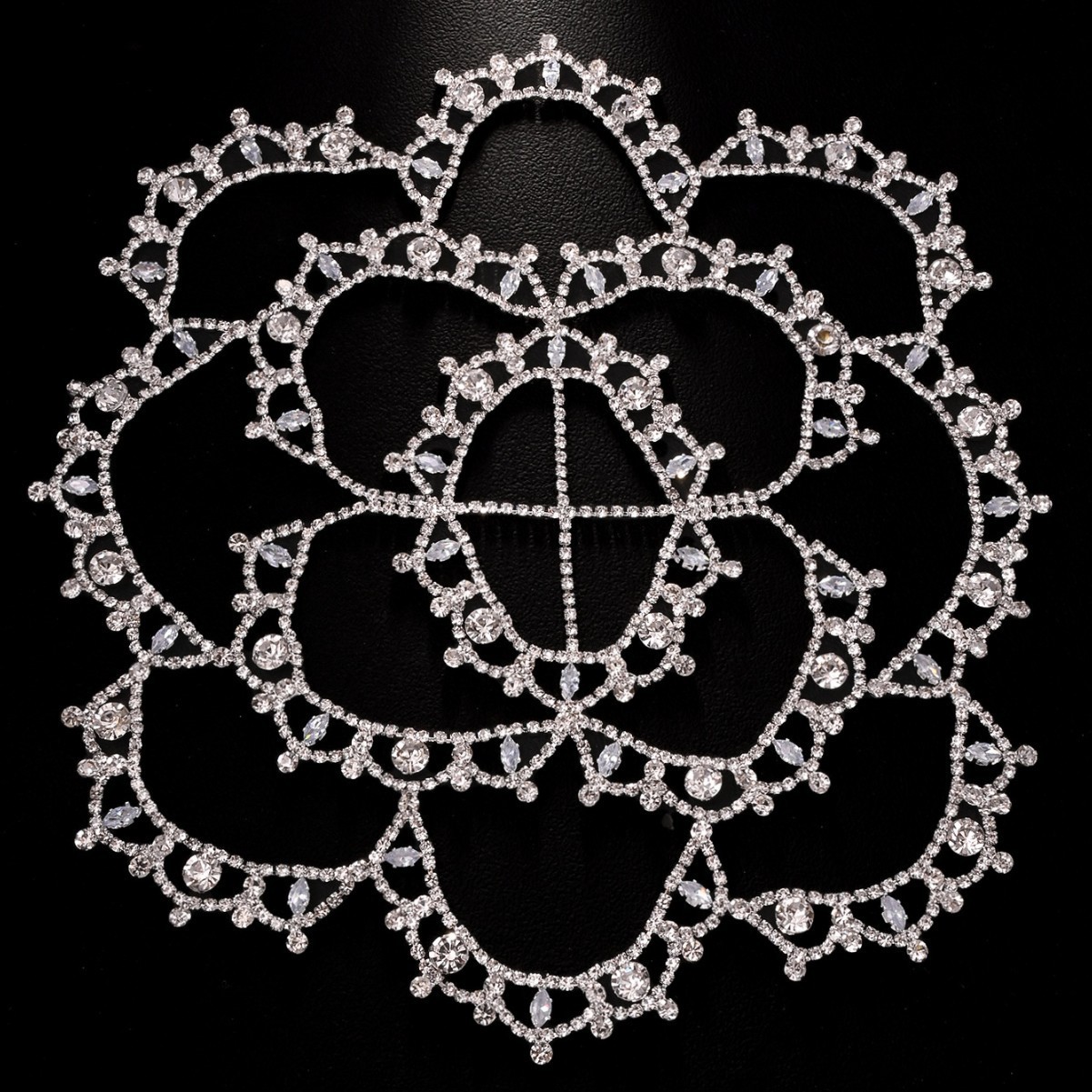 Ventas transfronterizas de estilo nacional en forma de flor, exagerado diamante joyería de cabello de boda para mujeres, cadena de cabello