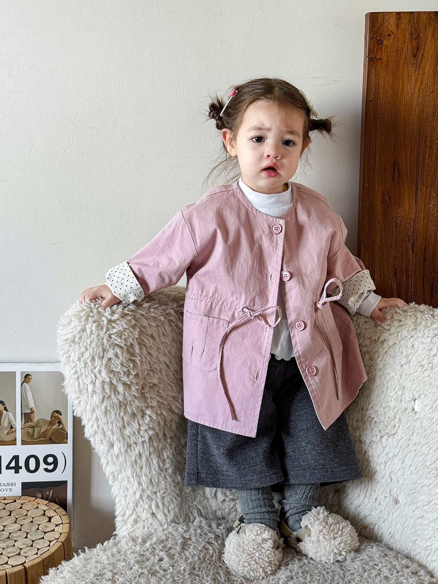 Sugar Pear ropa infantil abrigo abrigo de niñas estilo extranjero ropa de otoño de moda 2025 nuevo cardigan de manga larga ropa de bebé