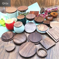 メーカー卸売り黒胡桃木蓋角形円形ガラス瓶蓋紙筒木蓋陶磁器缶木密封木蓋