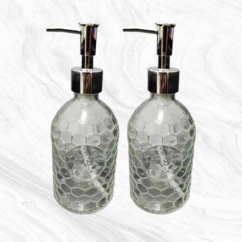 En stock botella de desinfectante de manos de vidrio de alivio 500ml botella de gel de ducha de champú de hotel de lujo ligero botella vacía de aspecto alto