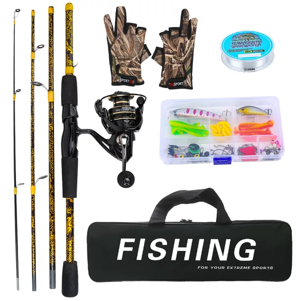 Foreign trade lure rod fishing gear set 1.8M four-section telescopic rod with spinning reel outdoor fishing rod manufacturer wholesale cross-border