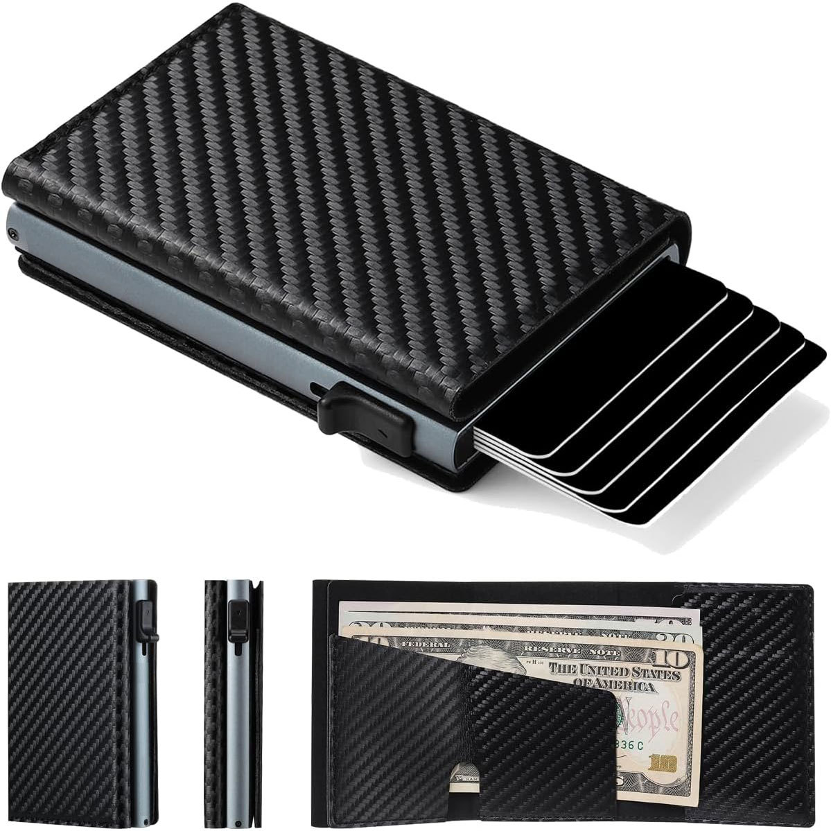 Men's RFID-blocking ultra-thin minimalist wallet, carbon fiber texture, minimalist cardholder, metal material