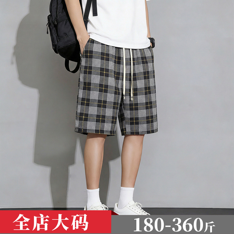 Men's New Summer Fashion Large Size Plus-Size Trendy Casual Printed Plaid Straight-Leg Five-Point Shorts 2633