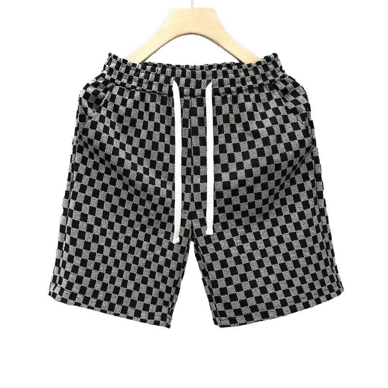 Men's Summer Casual Houndstooth Print Shorts, Loose Fit Straight Leg 5-Inch Inseam High Street Retro Style Shorts For Daily Streetwear_viptrois.com