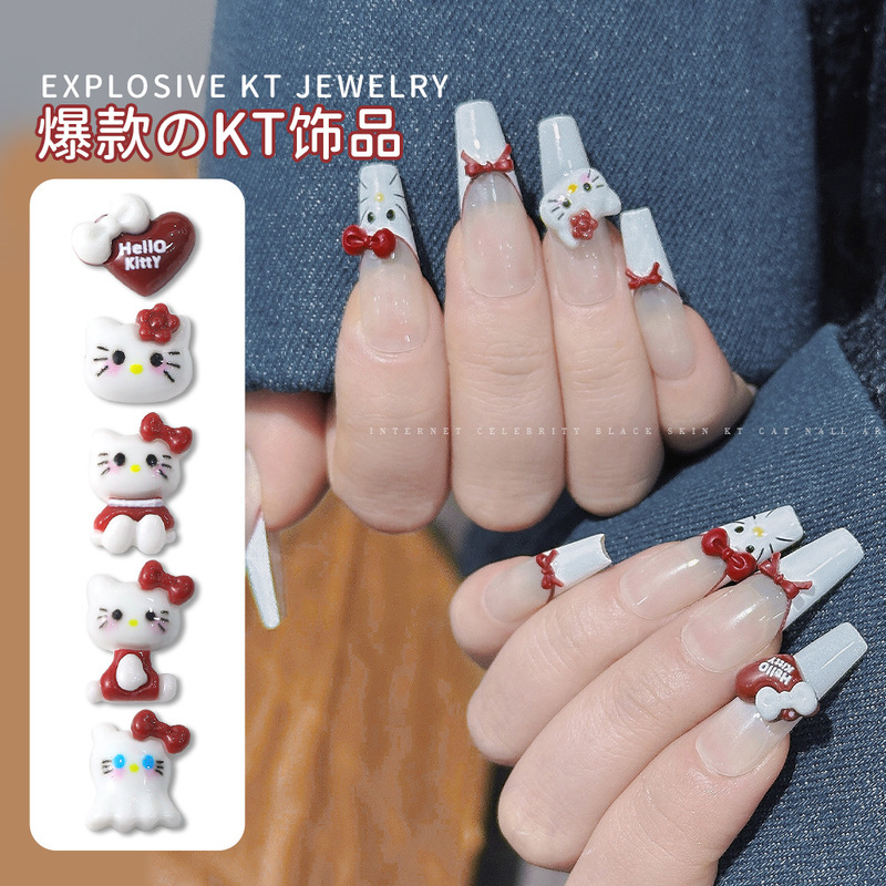 Cartoon Kt Cat Nail Art Accessories Popular Halloween Ghost Kt Cute Three-Dimensional High-Quality Resin Nail Accessories Wholesale