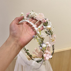 森系仙美カチューシャ児童超仙白色花輪頭糸蝶結び髪飾り演出花童誕生日頭飾り女
