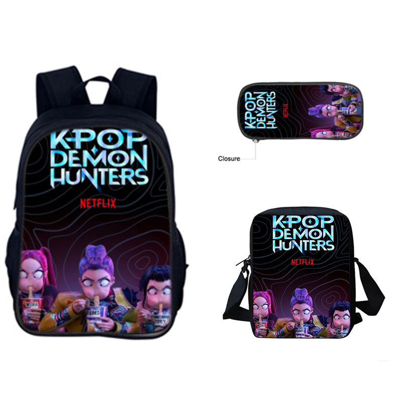 跨境新品Huntrix Kpop印花周边背包猎魔女团中小学生挎包笔袋套装|undefined