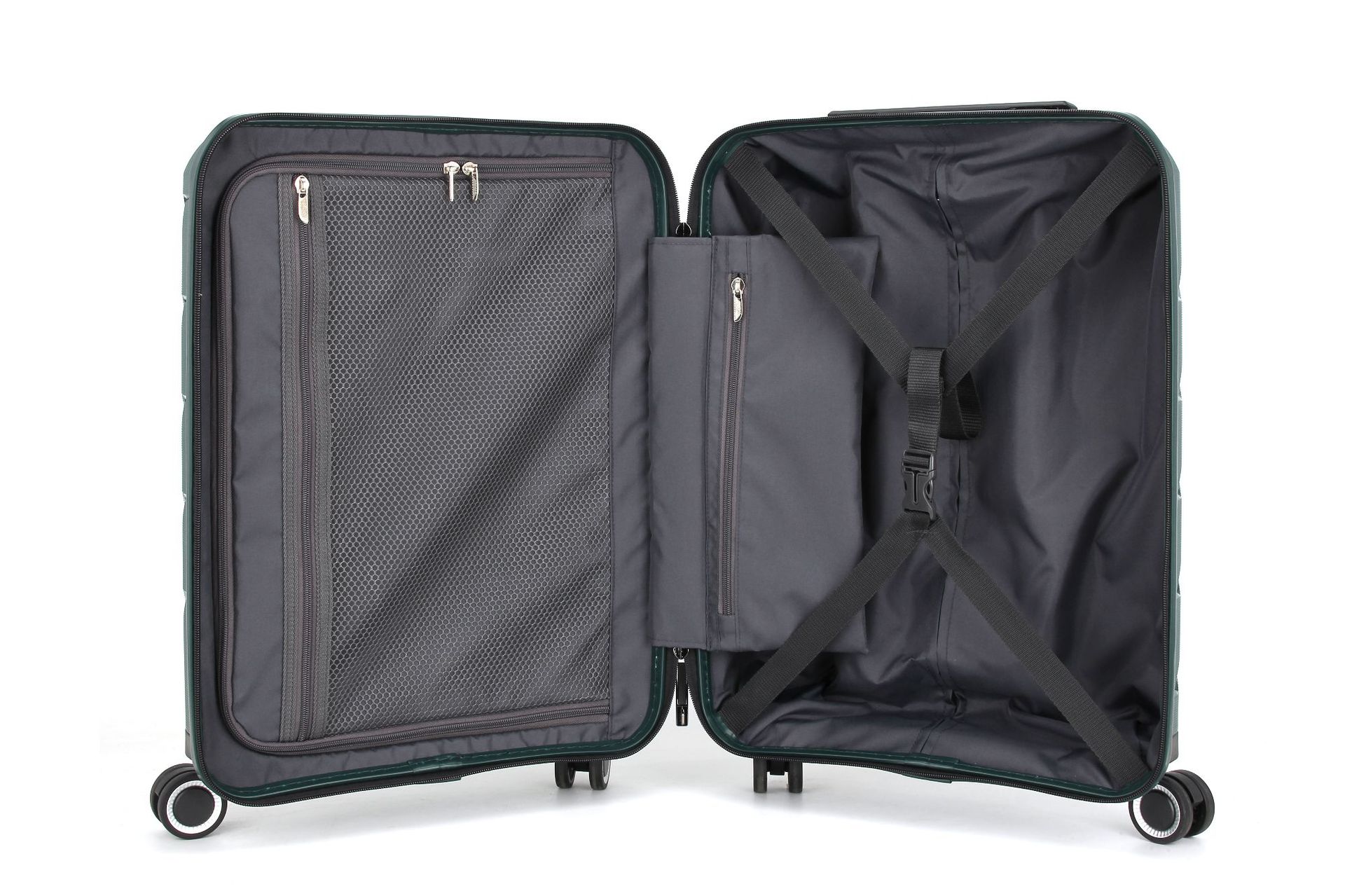 Vali kéo nhựa PP nhẹ chống rơi 20 inch có khóa kéo cho học sinh — Dây kéo đôi màu xám (với lớp mở rộng), Dây kéo đôi màu đen (có lớp mở rộng) chi tiết 6