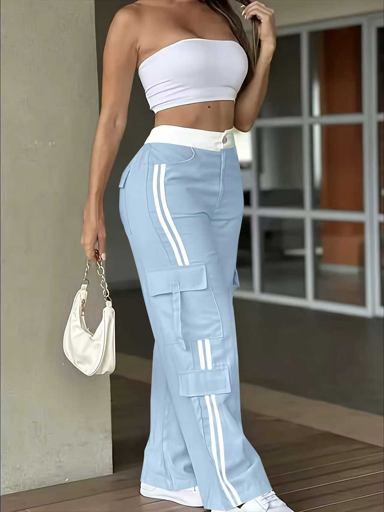 32DING - 965 pantalones rectos a rayas laterales Europa y América ropa de mujer al por mayor 2024 otoño nuevo estilo casual estilo universitario cuerda de dibujo image 7