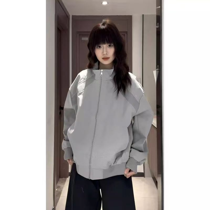 活力风户外秋季立领拼接男女同款夹克收口袖情侣短款运动休闲外套