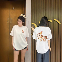 夏季新款白色纯棉短袖t恤女2026马年本命年衣服洋气减龄上衣体恤