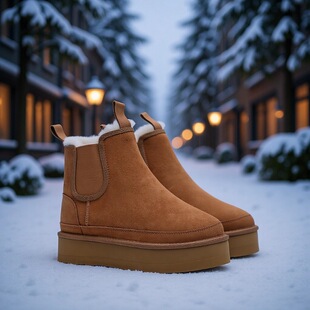 3350 Autumn and Winter Snow Boots Thick Sole Increased Leather Star for Men and Women Couple Winter fleece-lined Thick Cotton Shoes