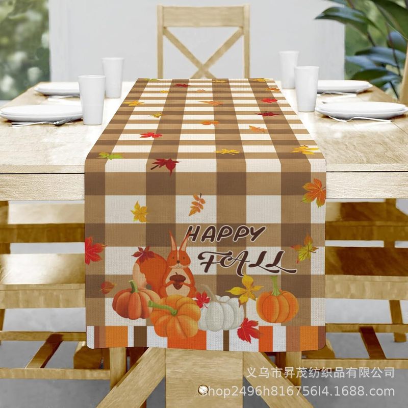 秋の感謝祭の七面鳥秋のカボチャのカエデの葉のプリントのポリエステルのテーブルの旗の雰囲気はテーブルクロスのテーブルの旗を飾ります。|undefined