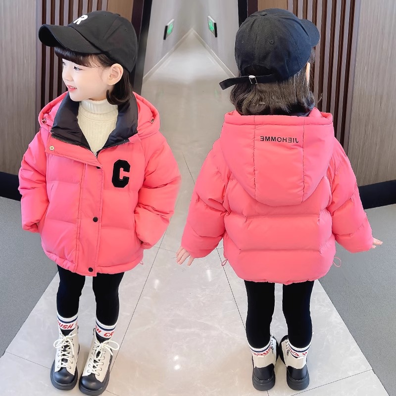 Chaqueta acolchada de algodón para niñas, estilo nuevo invierno 2025, abrigo de algodón grueso con forro polar elegante para niños, ropa de invierno, prenda exterior de algodón.