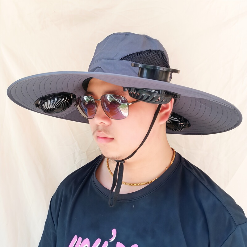 ソーラーファン付き帽子、一体型釣り帽子、男性用アウトドア登山帽子、ファン付き帽子、600mAh、スチールリング付き|undefined