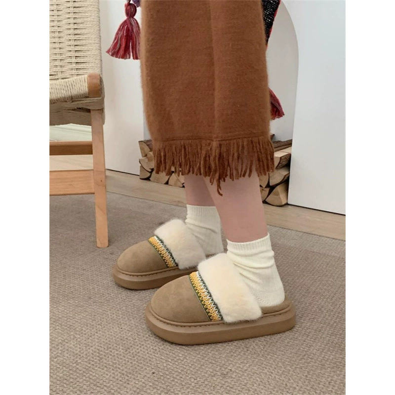 Universal ethnic winter non-slip slippers indoor, keep warm comfortable footwear for pregnant, ethnic style