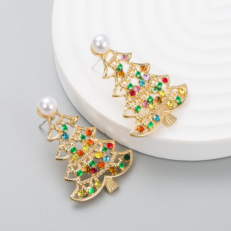 Fashion creative alloy diamond drop oil pearl earrings women's color festival earrings earrings