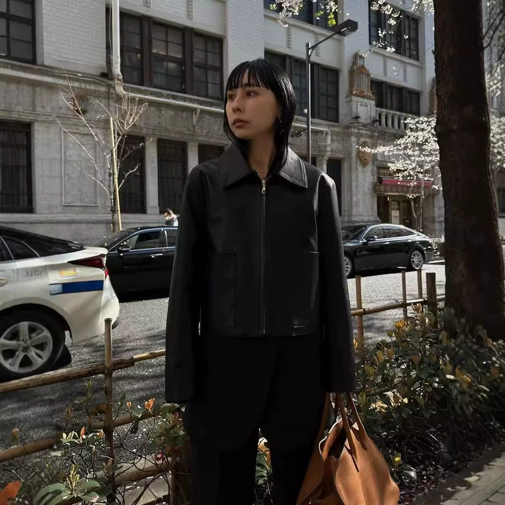 Сухой кран ранней осени новый японский стиль Модное уличное ретро пальто из искусственной кожи с лацканами свободное профильное повседневное пальто для похудения для женщин