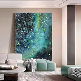 绿色星海点缀沙发背景墙装饰画大幅肌理感客厅落地画抽象玄关挂画