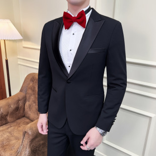 Men's Wedding Banquet Suit Single-Button Groom Suit Korean Style Slim Suit Banquet Emcee Suit Two-Piece Suit