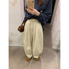 时髦水泥白垂坠感拖地宽松高腰弯刀松弛休闲阔腿裤女2025秋冬新款