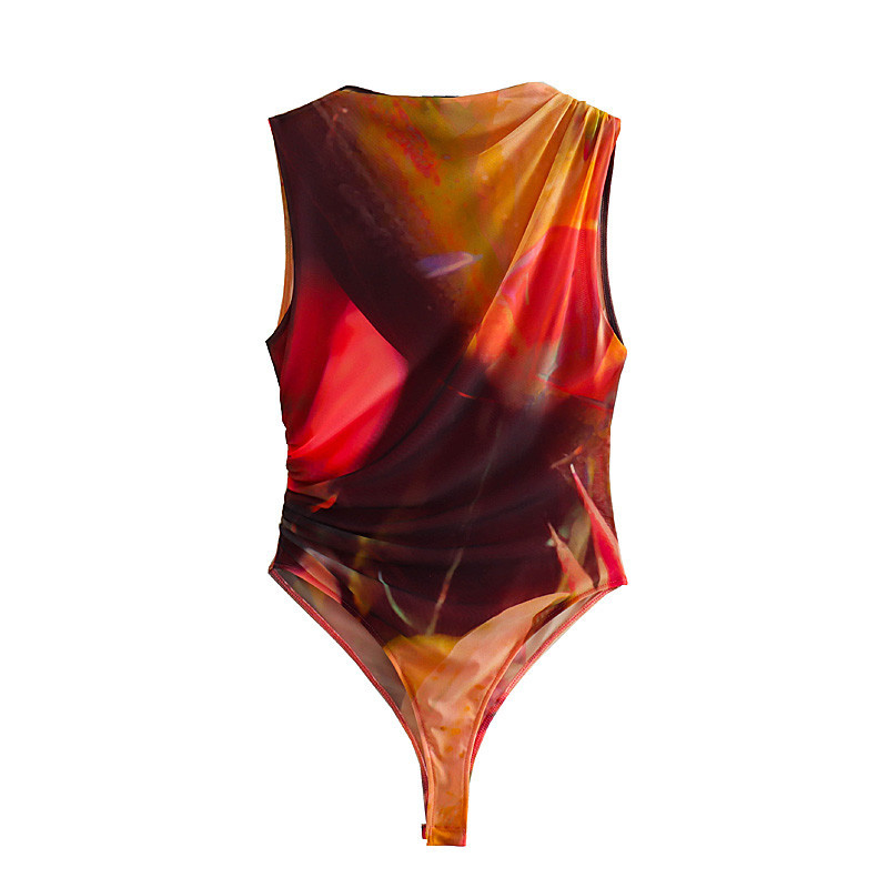 AliExpress comercio exterior 2024 primavera y verano nueva ropa de mujer estilo europeo y americano plisado decoración slim-fit sexy mono de red de seda
