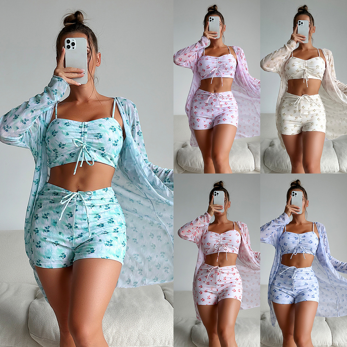 Mingyi 2024 nuevo multicolor de moda europea y americana de alta gama sexy impreso BIKINI de tres piezas traje de baño de mujer