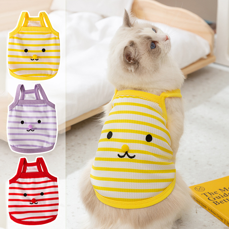 Gatos primavera y verano dibujos animados lindos payaso oso estriado eslingas perros pequeños y medianos gatos peludos Teddy mascotas ropa de gato