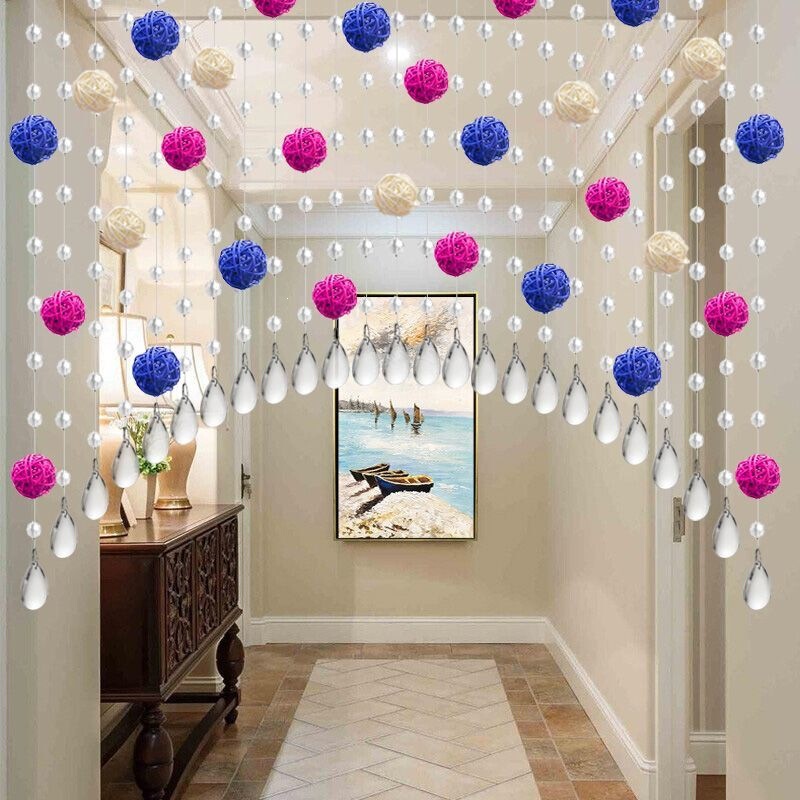 Rattan ball hanging decoration for room, bedroom door curtain, living room entrance partition curtain, corridor, kindergarten hanging ornament, beaded half-piece