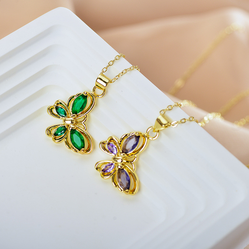 Pendant Necklace Classification 1 Piece Quantity Fashion Butterfly Alloy Inlay Rhinestones Women's Pendant Necklace 1 Piece