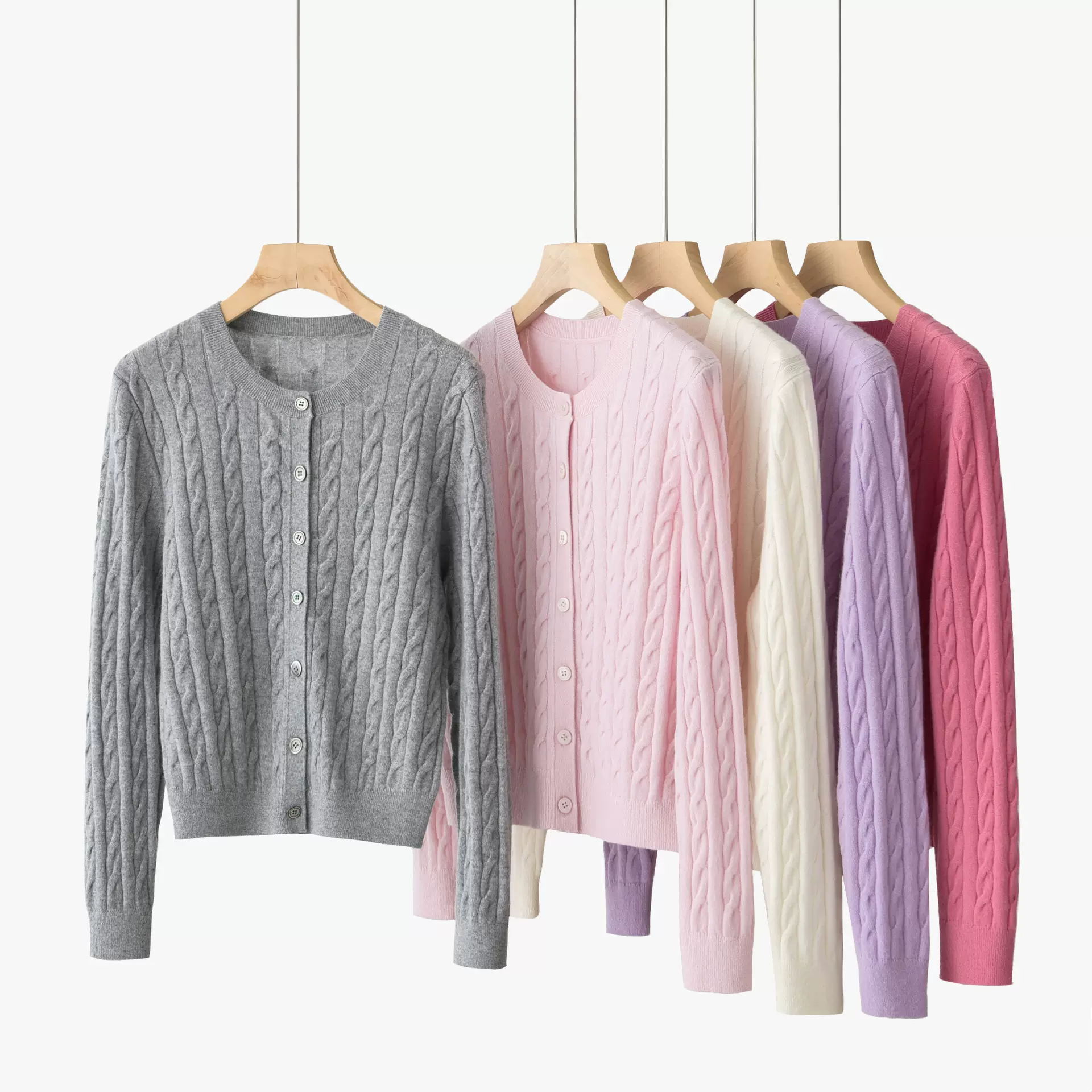 100纯山羊绒开衫麻花针织外套毛衣安可拉红简约百搭气质羊绒衫女