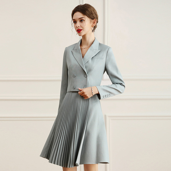 Short suit stitched pleated A-line skirt two-piece set