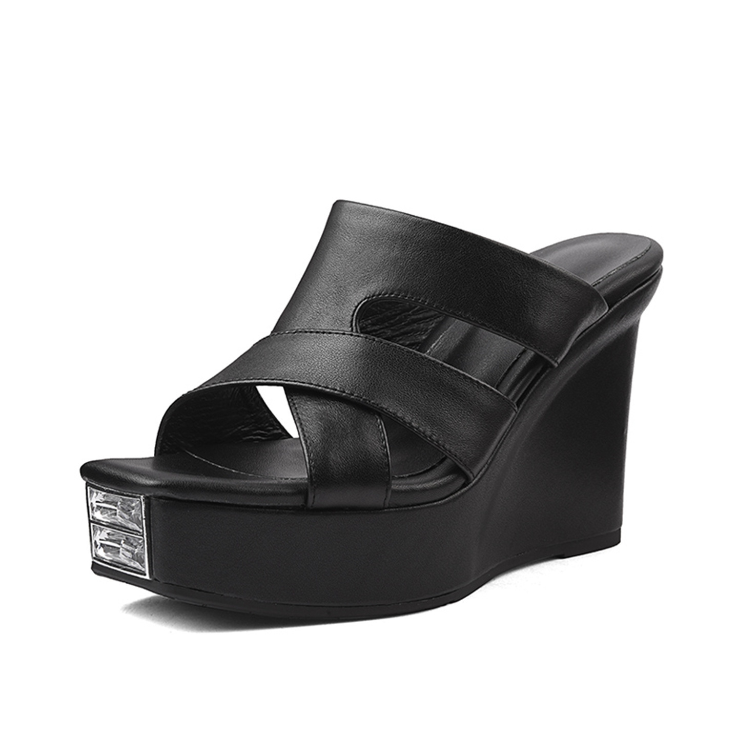 Sandal cao gót nữ hở mũi đế dày da bò gót 12 cm — Lời bài hát: Black (Sheep Flip) chi tiết 12