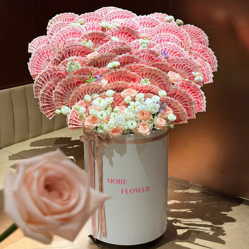 Flower Bucket Valentine's Day Round Birthday Flower Bucket Iron Art Flower Box Celebration Decoration Movable Waterproof Floor-standing Hydrangea Flower Bucket