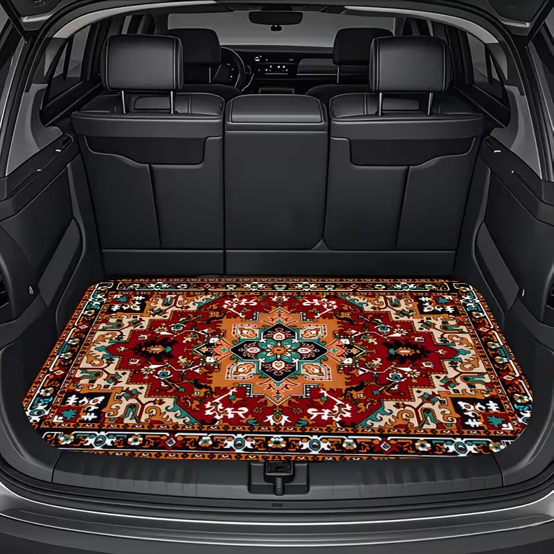 Cross-Border Square Rubber Floor Mat for Car Trunk with Cartoon Cat, Dog, and Mushroom Designs, Foldable, Machine Washable, Printed