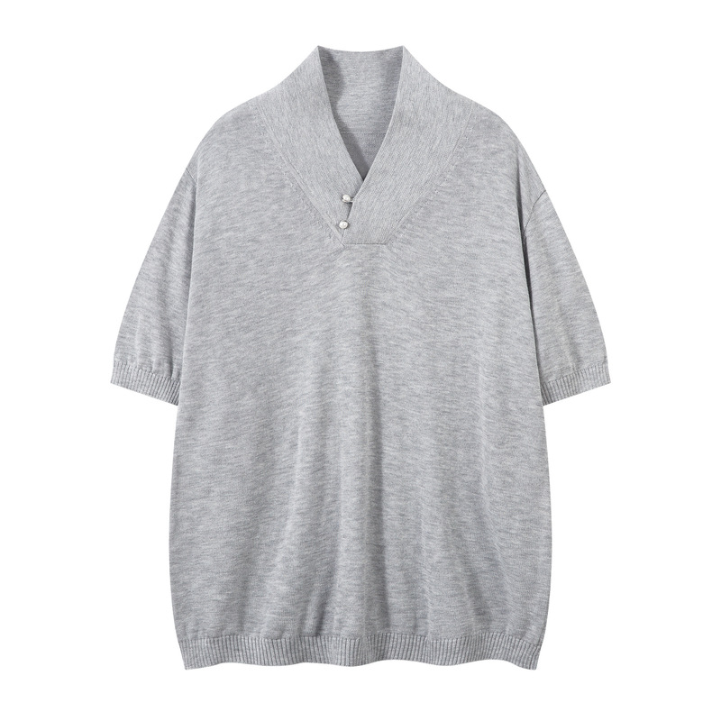 Bf.Borfend Green Fruit Collar Cleanfit Pure Color Knitted Sweater Short-Sleeved Short Wide Boxy Version Old Money Top