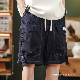 American Design Trendy Brand Denim Casual Shorts for Men Summer New Multi-Pocket Workwear Loose Casual Mid-Pants for Men