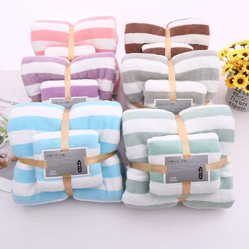 Toallas de baño toallas de dos piezas conjuntos de toallas de coral de color amplio paquete de toallas de absorción de agua caja de regalo para engrosar