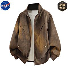 NASA品牌高品质美式棒球领皮衣夹克男士大码休闲高端轻奢痞帅外套
