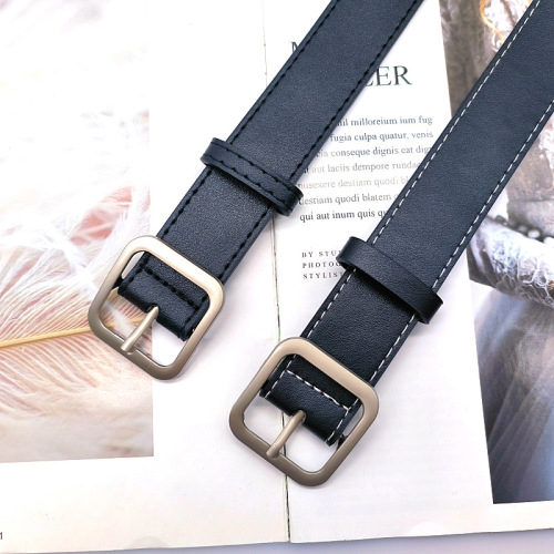 European and American popular black and white striped square pin buckle Amazon PU women's belt fashionable retro style for various outfits