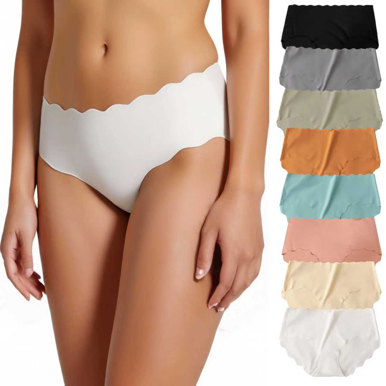 Pantalones interiores europeas y americanas transfronterizas de color sólido delgadas transpirables de yoga rápido seco ondulado sin marcas entrepierna de algodón femenino