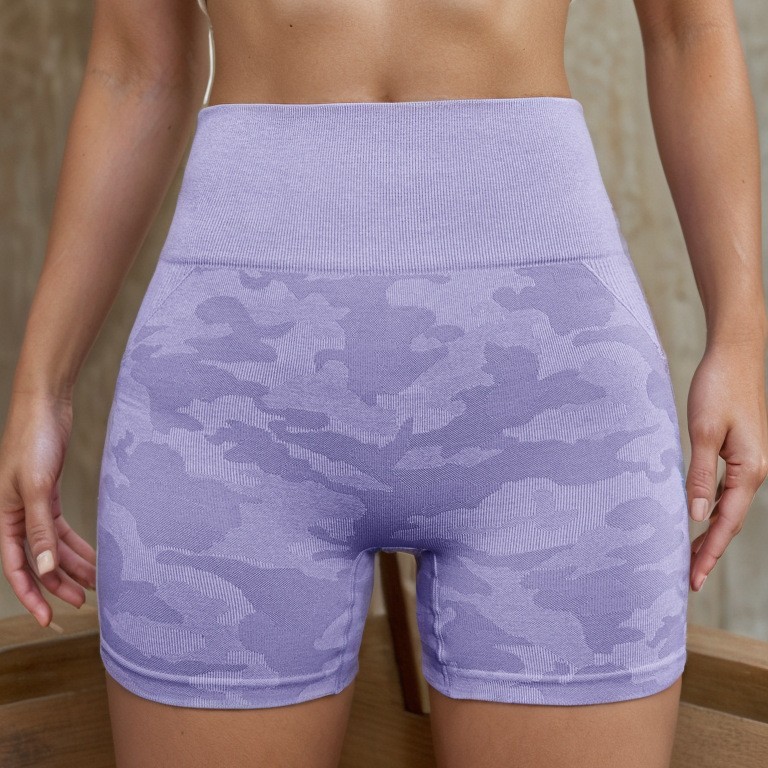 2025 nuevos pantalones cortos de yoga de camuflaje de Amazon europeos y estadounidenses sin costuras, pantalones de gimnasio de alta cadera de gran tamaño