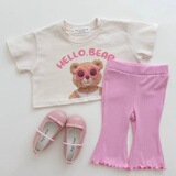 Летняя мультяшная милая короткая футболка с коротким рукавом подходит для мужчин и женщин для девочек, в корейском стиле, детская одежда, с медвежатами