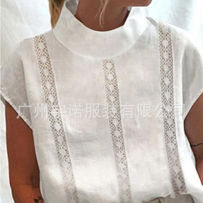 Amazon deseo AliExpress 2023 nuevas mujeres europeas y americanas de algodón Lino encaje costura camisa casual