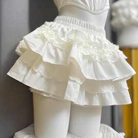 减龄甜美芭蕾半身裙花边白色少女蓬蓬裙拼接蕾丝显瘦蛋糕新款短裙