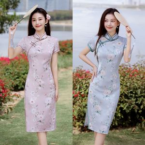 Chinese Dresses Cheongsam for women show thin cheongsam temperament is simple but elegant girl long knee-high printed restoring ancient ways