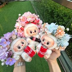 拉布布花朵簪花布娃娃发箍潮玩挂件毛绒公仔花围花环配饰洋气发饰